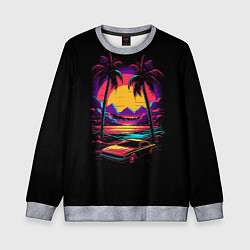 Свитшот детский Неоновая машина и пальмы, цвет: 3D-меланж