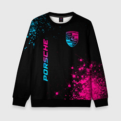 Свитшот детский Porsche - neon gradient: надпись, символ, цвет: 3D-черный