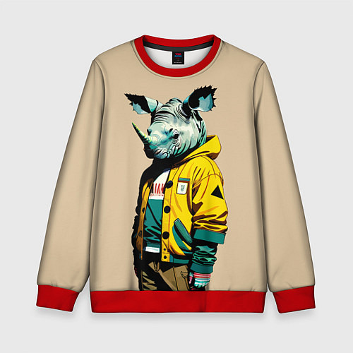 Детский свитшот Dude rhino - urban style / 3D-Красный – фото 1