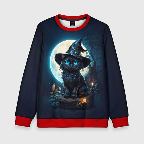 Детский свитшот Кот ведьмы - Хэллоуин / 3D-Красный – фото 1