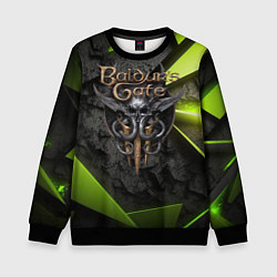 Свитшот детский Baldurs Gate 3 logo green abstract, цвет: 3D-черный