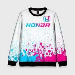 Свитшот детский Honda neon gradient style: символ сверху, цвет: 3D-черный