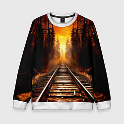 Свитшот детский Железная дорога на закате, цвет: 3D-белый