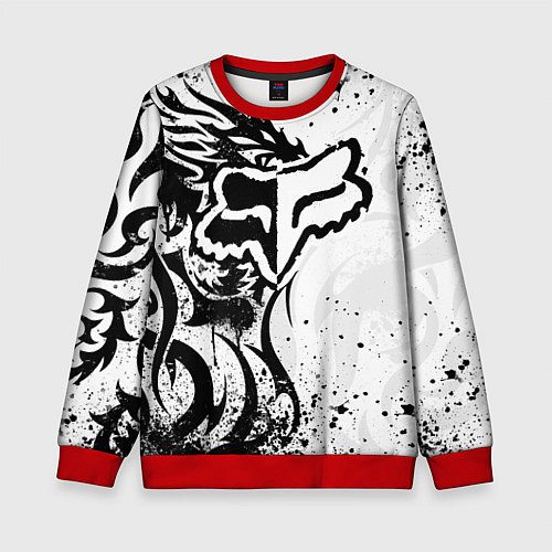 Детский свитшот Fox motocross - белый дракон / 3D-Красный – фото 1