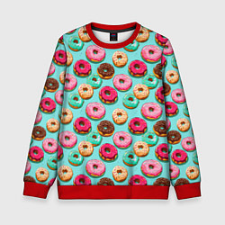 Свитшот детский Разноцветные пончики паттерн, цвет: 3D-красный