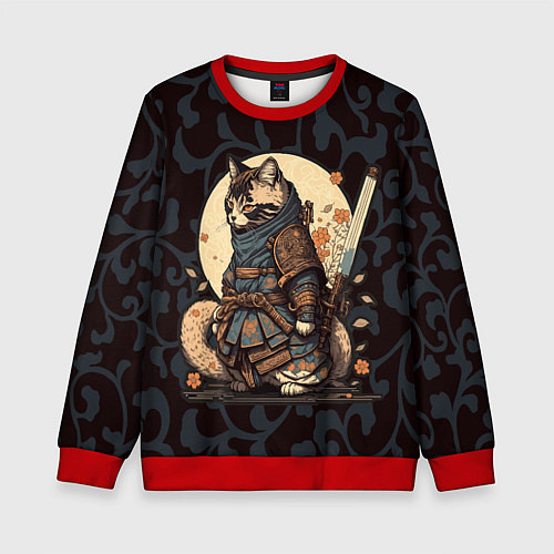 Детский свитшот Кот якудза - японский воин / 3D-Красный – фото 1
