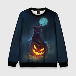 Свитшот детский Кот с тыквой - хэллоуин, цвет: 3D-черный