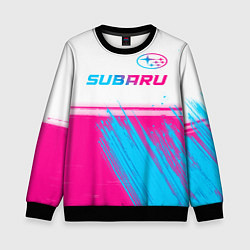 Свитшот детский Subaru neon gradient style: символ сверху, цвет: 3D-черный