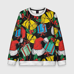 Свитшот детский Узор с рождественскими колокольчиками, цвет: 3D-белый