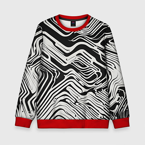 Детский свитшот Волнистые белые линии / 3D-Красный – фото 1