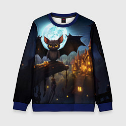 Свитшот детский Летучая мышка на фоне луны и замка, цвет: 3D-синий