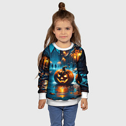 Свитшот детский Темная ночная улица и жуткие тыквы, цвет: 3D-белый — фото 2