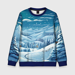 Свитшот детский Новогодний пейзаж природа, цвет: 3D-синий
