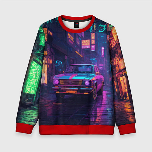 Детский свитшот Автомобиль в неоновых цветах / 3D-Красный – фото 1