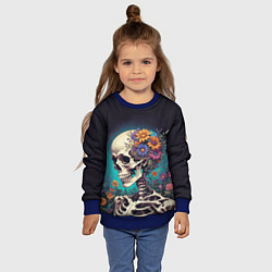 Свитшот детский Скелет с яркими цветами, цвет: 3D-синий — фото 2