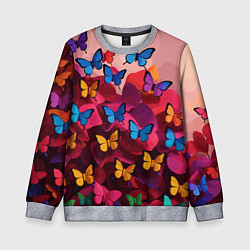 Детский свитшот Разноцветные бабочки - розовые цветы