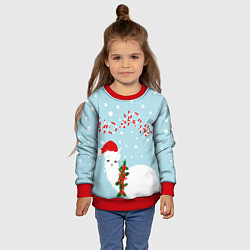 Свитшот детский Лама в роли Санта Клауса, цвет: 3D-красный — фото 2