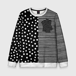 Свитшот детский Мелкая полоска и белый горошек на чёрном, цвет: 3D-белый