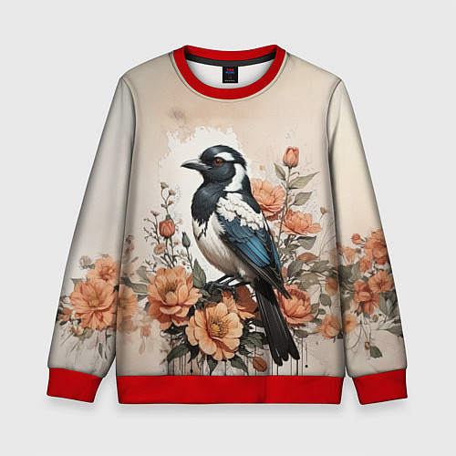 Детский свитшот Птица в цветах / 3D-Красный – фото 1