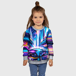 Свитшот детский Киберпанк - спорткар в неоновом городе, цвет: 3D-меланж — фото 2