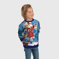 Свитшот детский Дед Мороз в лесу с животными, цвет: 3D-синий — фото 2