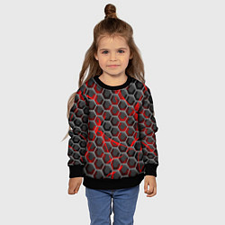 Свитшот детский Красные узоры шестиугольник, цвет: 3D-черный — фото 2