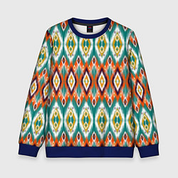 Свитшот детский Орнамент икат - имитация аткласной ткани, цвет: 3D-синий