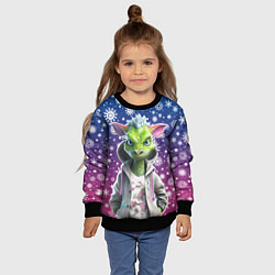 Свитшот детский Зеленый дракон и снежинки, цвет: 3D-черный — фото 2