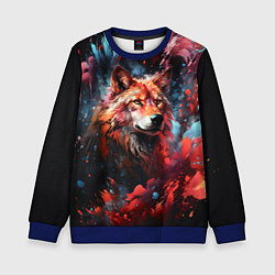 Свитшот детский Красный волк в брызгах краски, цвет: 3D-синий