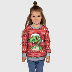 Свитшот детский Зеленый дракон на красном новогоднем фоне, цвет: 3D-меланж — фото 2