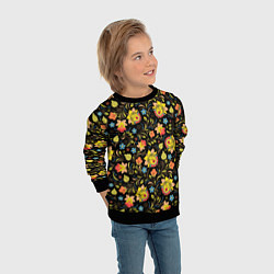 Свитшот детский Хохломская роспись разноцветные цветы, цвет: 3D-черный — фото 2