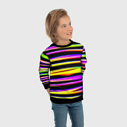 Свитшот детский Цветные неоновые полосы, цвет: 3D-черный — фото 2