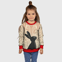 Свитшот детский Чёрный кролик с узорами, цвет: 3D-красный — фото 2