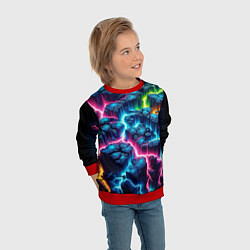 Свитшот детский Трещины и неон, цвет: 3D-красный — фото 2