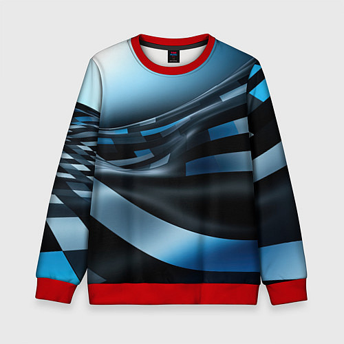 Детский свитшот Черно-синий абстрактный спортивный стиль / 3D-Красный – фото 1
