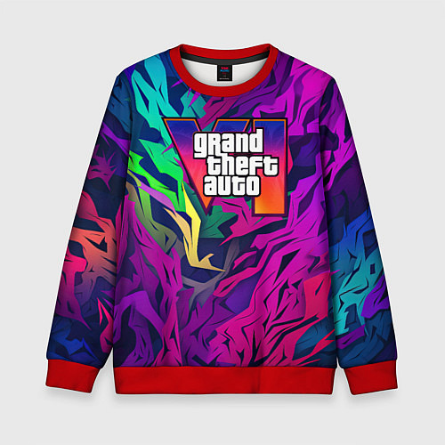 Детский свитшот Gta лого фиолетовый камуфляж / 3D-Красный – фото 1