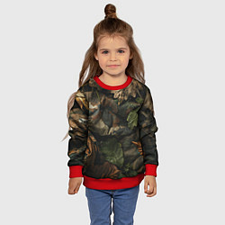Свитшот детский Реалистичный охотничий камуфляж из ткани и листьев, цвет: 3D-красный — фото 2
