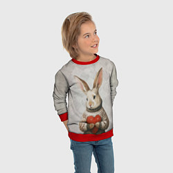 Свитшот детский Влюблённый кролик в свитере с сердцем, цвет: 3D-красный — фото 2