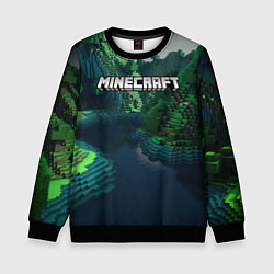 Свитшот детский Minecraft logo зеленые квадратные кубы, цвет: 3D-черный