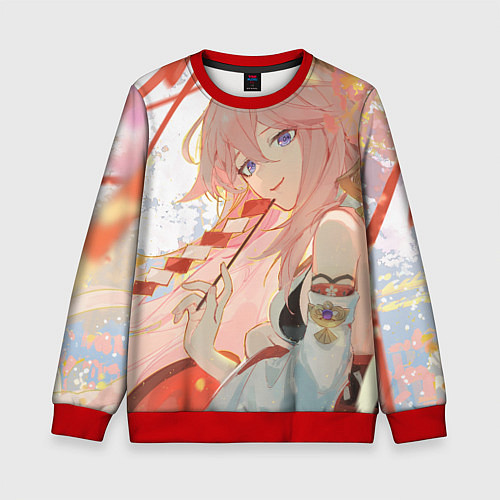Детский свитшот Genshin Impact Яэ Miko smile kitsune / 3D-Красный – фото 1