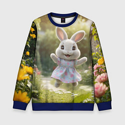 Свитшот детский Забавный белый кролик в платье, цвет: 3D-синий