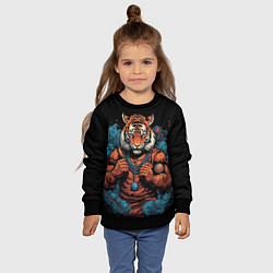 Свитшот детский Муай - Тай тигр в стойке боевые искусства, цвет: 3D-черный — фото 2