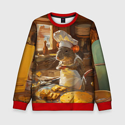 Свитшот детский Крыса повар готовит на кухне, цвет: 3D-красный