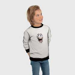 Свитшот детский Белая мордашка смайла и дырка в треснувшей стене, цвет: 3D-черный — фото 2