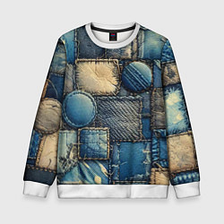 Свитшот детский Denim patchwork - ai art, цвет: 3D-белый