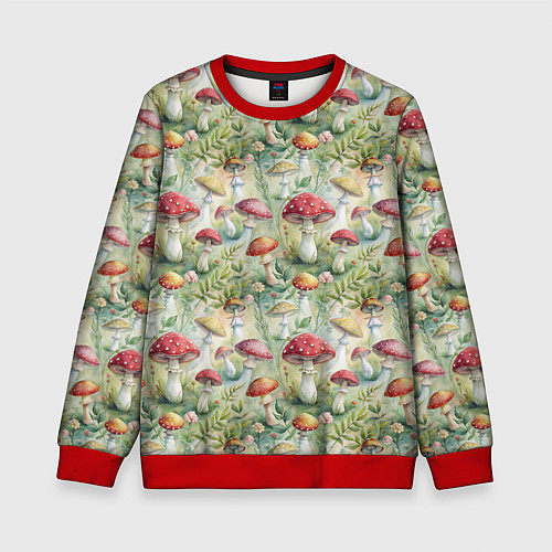 Детский свитшот Дикие грибы лесные мухоморы / 3D-Красный – фото 1