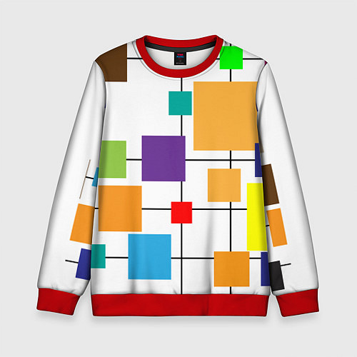 Детский свитшот Разноцветные квадраты паттерны / 3D-Красный – фото 1