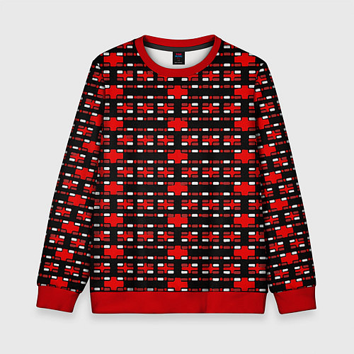 Детский свитшот Красные и белые кирпичики на чёрном фоне / 3D-Красный – фото 1
