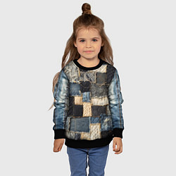 Свитшот детский Заплатки пэчворк на джинсе, цвет: 3D-черный — фото 2