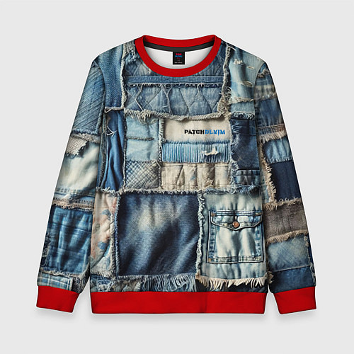 Детский свитшот Patchwork denim - vogue / 3D-Красный – фото 1